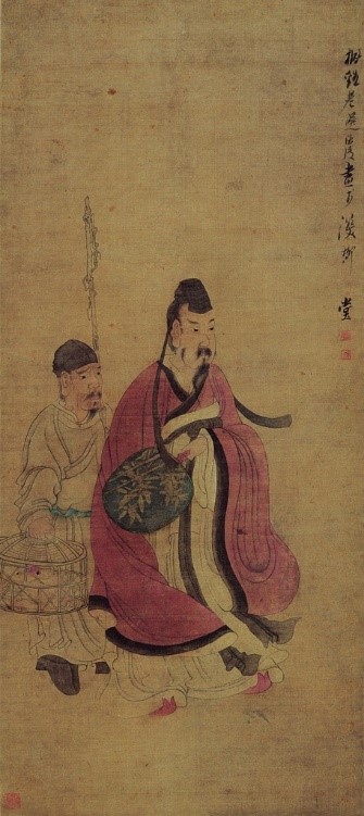 <h2>羲之笼鹅图轴</h2><p>作者：陈洪绶</p><p>创作年代：明末清初</p><p>规格：103.1cm×47.7 cm</p><p>品类：绢本</p>